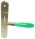1/2 poignée de porte intérieure pas cher réversible design en aluminium Nickel mat et acrylique translucide vert sur plaque BdC entraxe 195 mm, ARC-EN-CIEL