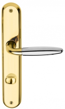 Poignée de porte intérieure design en laiton poli et chromé brillant sur  plaque Conda/Déconda entraxe 195 mm, ROBIN